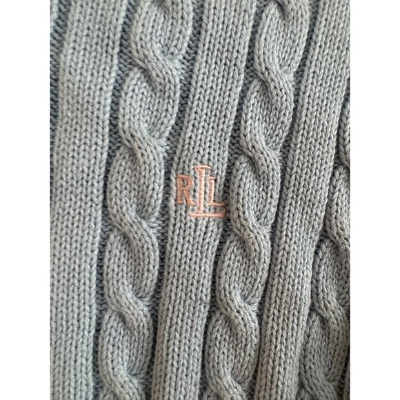 Lauren Ralph Lauren Petite Light Blue Cable Knit Sweater P/S 100% Cotton Crew Ne - Picture 4 of 5